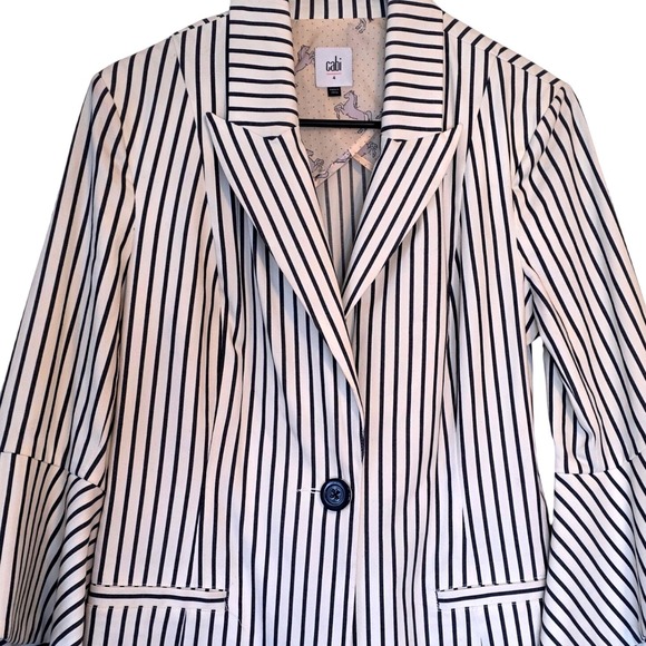 CAbi Jackets & Blazers - Cabi Striped Bell Sleeve Blazer Jacket Black White Horse Print Lined‎ Size 4